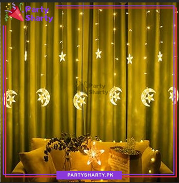 Crescent Moon With Joint Stars LED Curtain Fairy Lights For Decoration